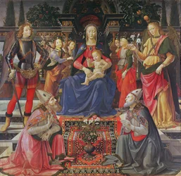 Madonna e criança com SS. Justus, Zenóbio e os Arcanjos Miguel e Rafael, c.1484 (têmpera no painel)
